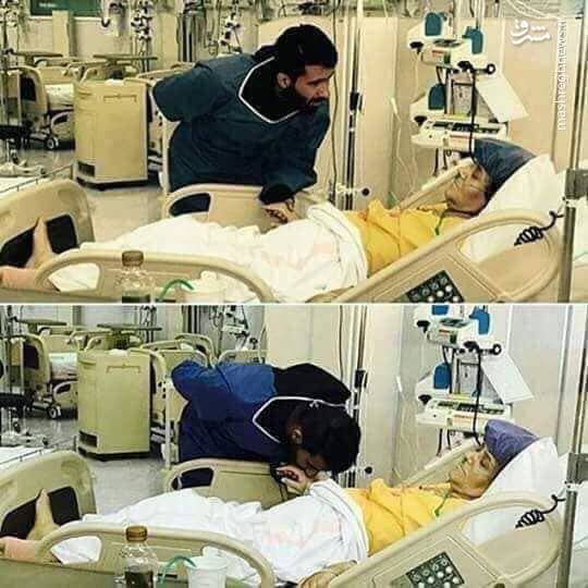 عکس/ بشار رسن بر بالین مادرش