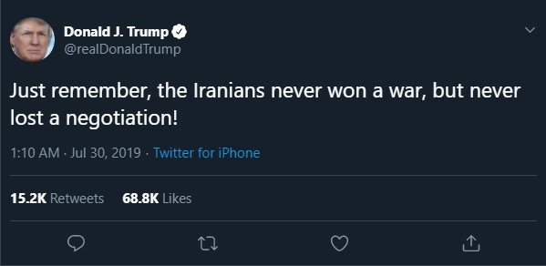ترامپ: ایرانی‌ها هرگز در جنگی پیروز نشده‌اند
