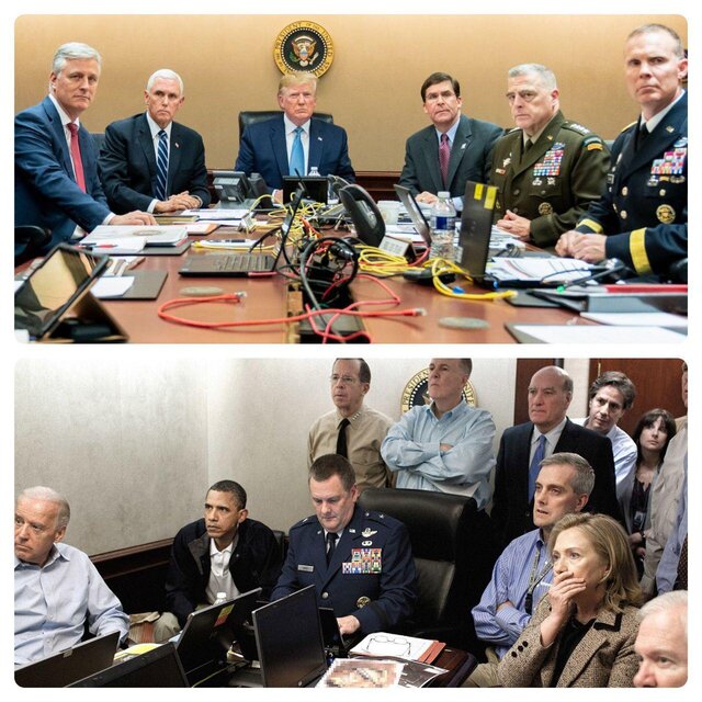 مقایسه وضعیت ترامپ و اوباما هنگام تماشای کشتن بغدادی و بن لادن