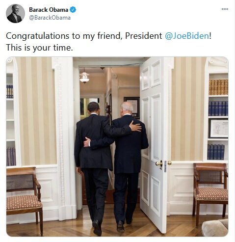 اوباما با این تصویر به بایدن تبریک گفت/عکس