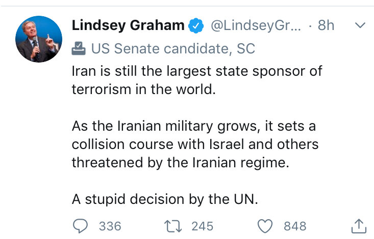 لیندسی گراهام: درگیری با ایران محتمل‌تر شد!