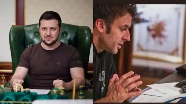 از کاپشن تا تی‌شرت‌های خاکی؛ مکرون در نقش زلنسکی! +تصاویر