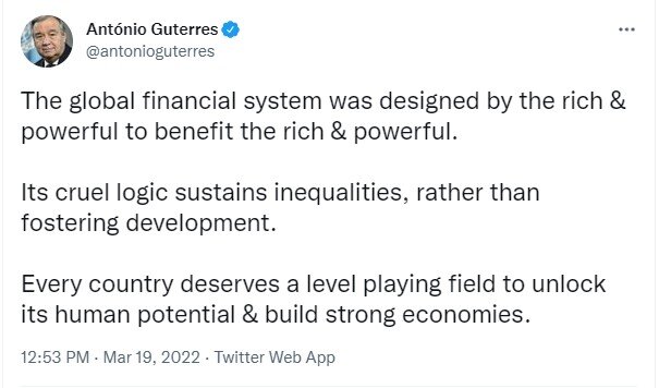 دبیرکل سازمان ملل از نابرابری سیستم مالی جهان انتقاد کرد
