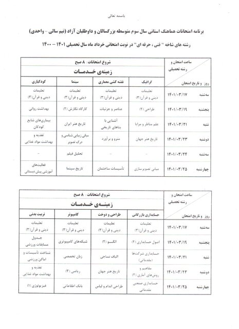 اعلام زمان برگزاری امتحانات هماهنگ ششم و نهمی‌های تهرانی