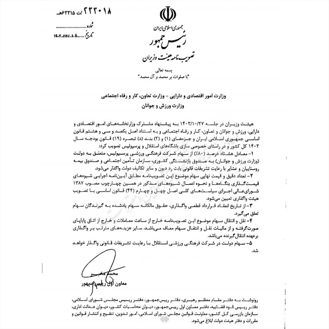 ۸۰ درصد سهام پرسپولیس واگذار می‌شود +سند