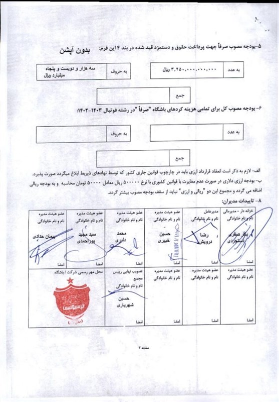 بودجه پرسپولیس اعلام شد +سند