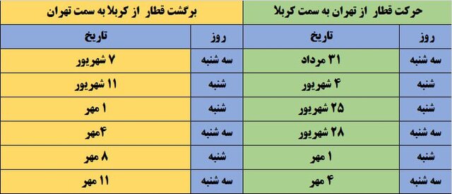 زمان حرکت قطار تهران - کربلا اعلام شد