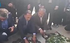 پاشیدن خاک به صورت وزیر آموزش‌وپرورش بر سر مزار دانش‌آموزان کرمانی