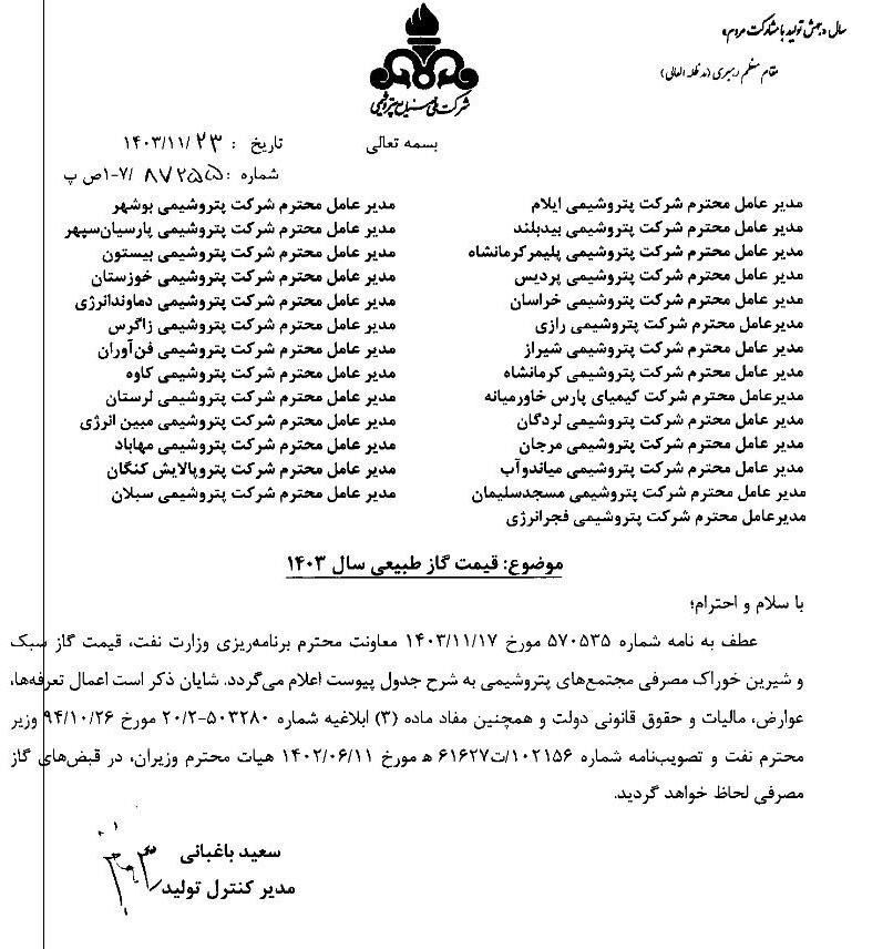 نرخ جدید خوراک گاز پتروشیمی‌ها؛ از ۴ به بیش از ۱۲ هزار تومان رسید