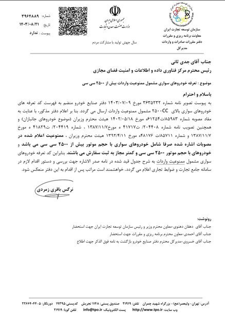 لیست خودرو‌های وارداتی ممنوعه اعلام شد