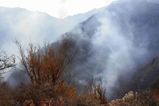 ۸ بالگرد و هواپیما‌های ایلوشن در حال اطفای حریق الیت