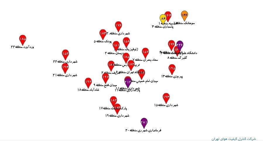 هوای پایتخت در آستانه هشدار بنفش/ شاخص شهرری ۲۸۱ شد